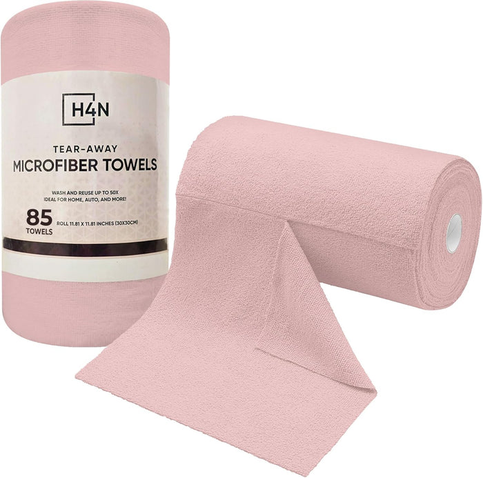 H4N Microfiber Cleaning Cloth Roll, 85 Pack Micro Fiber Wash Cloths for Car, Tear Away Towels, Ultra Absorbent Dish Rags, Non-Abrasive, Reusable and Washable Household Supplies, 11.81" x 11.81", Gray