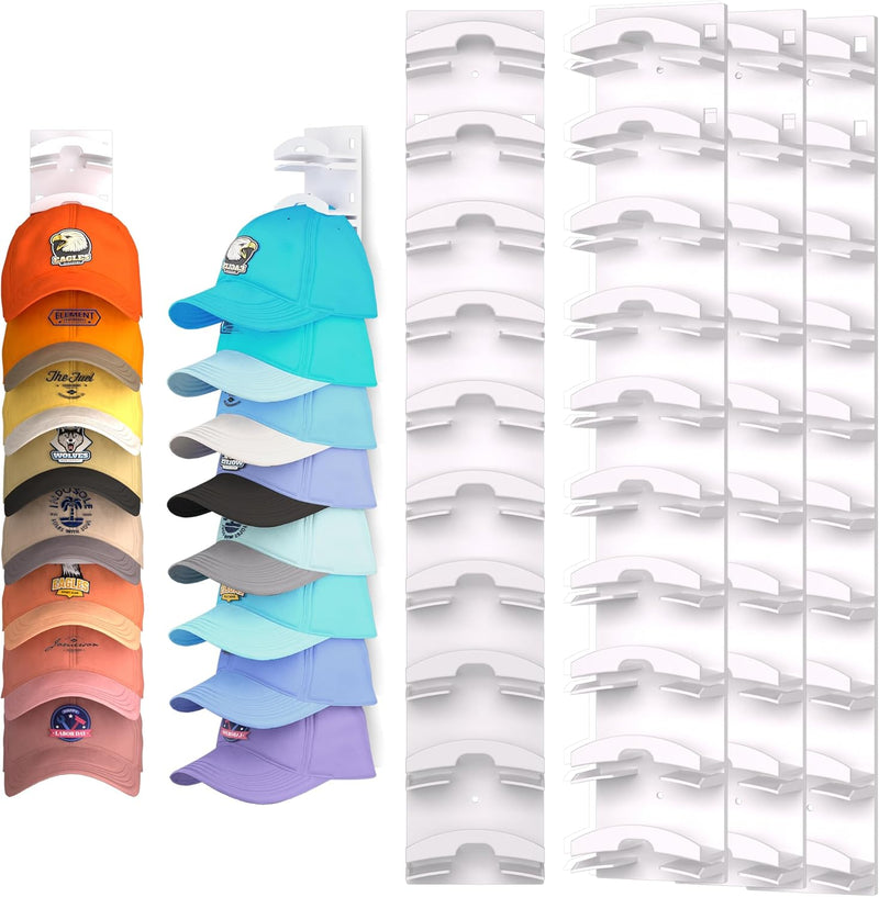 Hat Organizer for Baseball Caps 2Pack, Hat Rack for Wall with Strong Adhesive Hold up to 20 Hats, Hat Hanger Holder Display for Door Closet, Cap Organizer Storage Multilayer Two Mounting Option(Black)