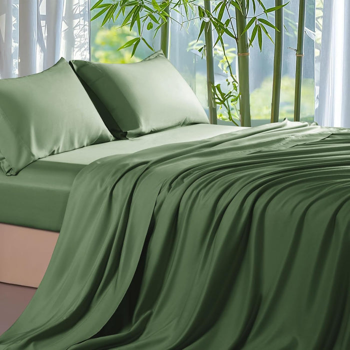 Shilucheng 100% Viscose Derived from Bamboo_ Sheets King Size 4pcs - Ultra Cooling & Silky Soft Bed Sheets, 16" Deep Pocket, Perfect for Hot Sleepers, Hotel Bedding Sheets (Lilac)
