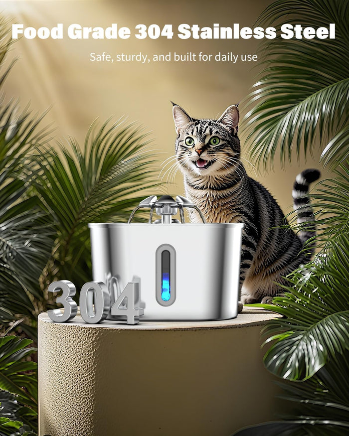 Cat Water Fountain Stainless Steel, 74oz/2.2L Automatic Quiet Cat Drinking Fountain, Indoor Water Dispenser for Cats, Kittens, Small Dogs and Pets, Circulating Pet Water Fountain