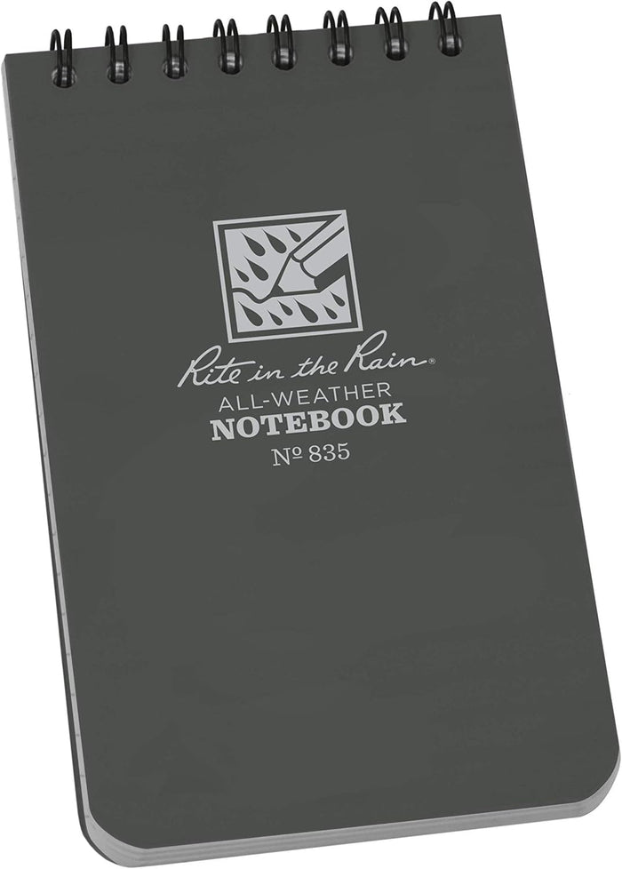 Rite in the Rain Weatherproof Top Spiral Notebook, 3" x 5", Black Cover, Universal Pattern, 3 Pack (No. 735-3X)