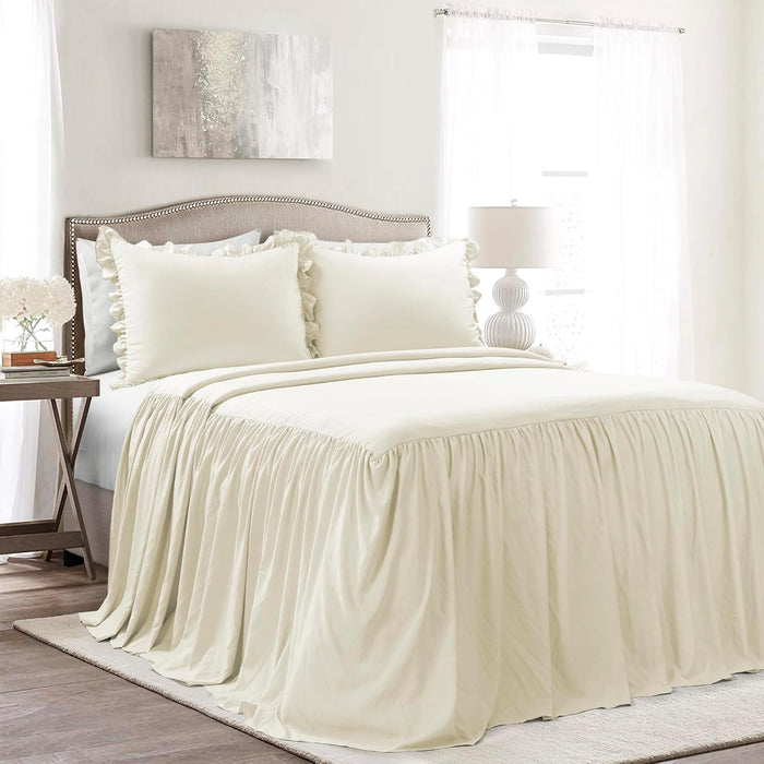 Lush Decor Ruffle Skirt Bedspread Set - 3-Piece Luxurious Farmhouse Bedding - Elegant Ruffle Detail - Timeless Style - Soft Lightweight Sheets - Queen, Navy