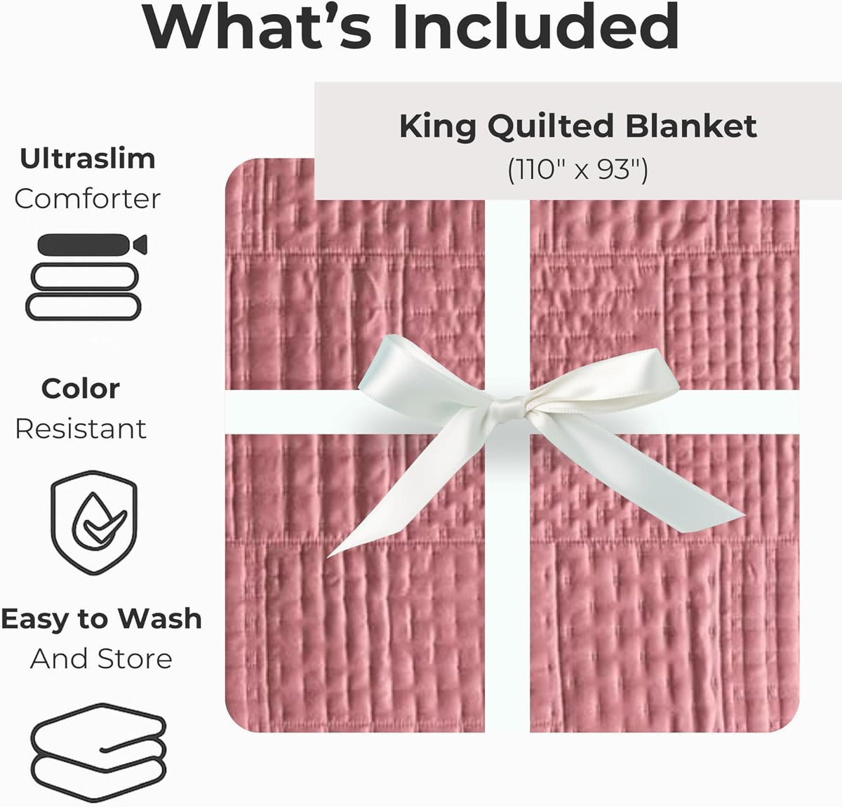 Vianney King Comforter Set – Novo Blush Reversible Quilt 110x93 Inches with 2 King Pillow Shams, Soft Lightweight All-Season Bedding in Blush and Pale Pink