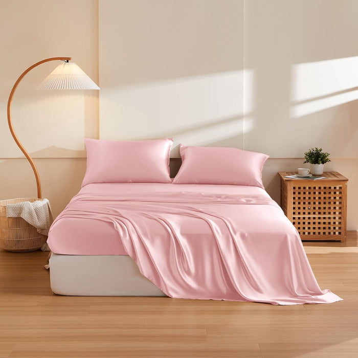 THXSILK Silk Sheet Set 4Pcs, 6A+ Top Grade 100% Natural Mulberry Silk Bed Sheets Luxury Bedding Sets Ultra Soft Durable, 1 Fitted Sheet, 1 Flat Sheet and 2 Pillow Shams (Queen, Pearl White)