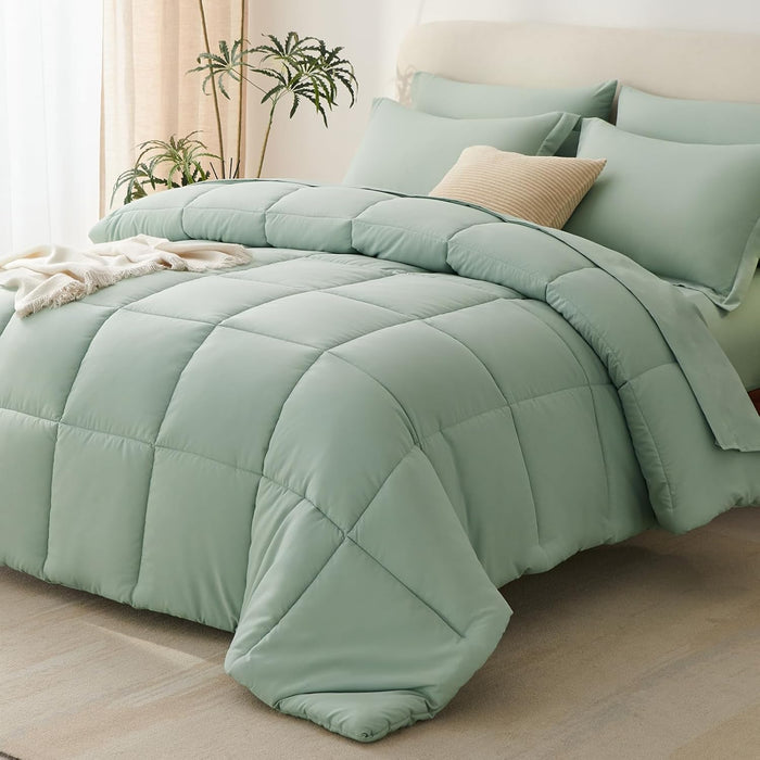 CozyLux King Size Comforter Set Sage Green - 7 Pieces Bed in a Bag King, Okeo-Tex Certifited Bedding Set, All Season Soft Bed Set with Down Alternative Comforter, Sheets, Pillowcases & Pillow Shams