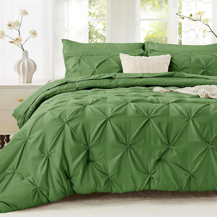 Sasttie Twin XL Comforter Set, 5-Piece Bed in a Bag, Pintuck Bedding Sets for All Season, Includes Comforter, Flat Sheet, Fitted Sheet, Pillowcase and Pillowsham, Mint