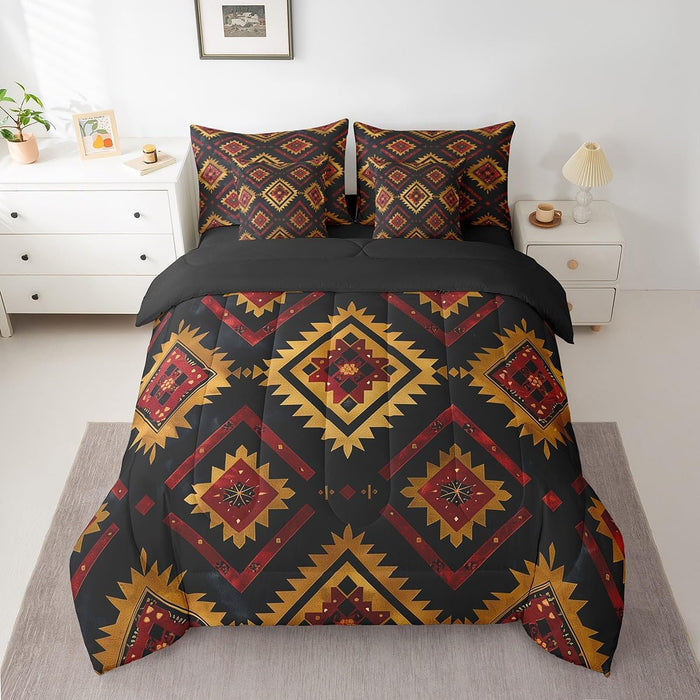 Feelyou Bohemian Bed Set For Kids Boys Girls Twin Size Geometric Striped 7 Pieces Beeding Set Ultra Soft Native American Design Boho Bed in a Bag with Comforter, Sheets, Pillowcases Western Room Decor