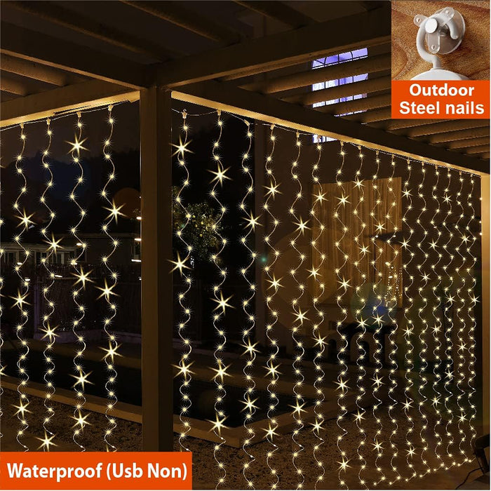 ZSJWL 300 LED Curtain Fairy Lights with Remote, 8 Modes 9.8 × 9.8 Ft, USB Plug in Copper Wire String Lights for Bedroom Window Chrismas Wedding Party, Warm White