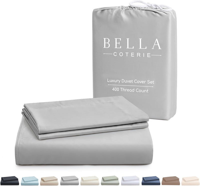Bella Coterie Luxury Bamboo Viscose Queen Size Duvet Cover Set | 100% Organically Grown | Corner Ties | Ultra Soft | Cooling | Two Pillow Shams | 90 x 94 | No Insert [Coastal Blue]