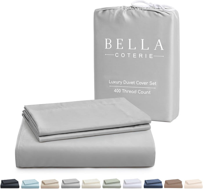 Bella Coterie Luxury Bamboo Viscose Queen Size Duvet Cover Set | 100% Organically Grown | Corner Ties | Ultra Soft | Cooling | Two Pillow Shams | 90 x 94 | No Insert [Sea Glass]