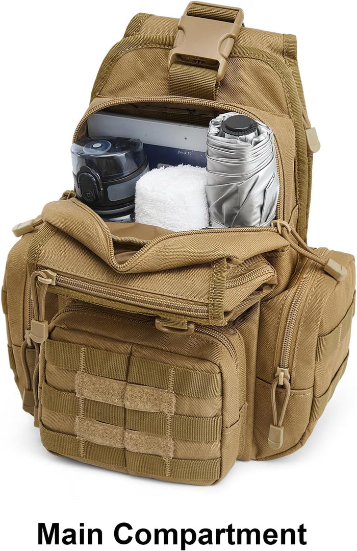 G4Free Tactical EDC Sling Bag Pack with Adjustable Holster Sling Shoulder Assault Range Backpack(Tan)