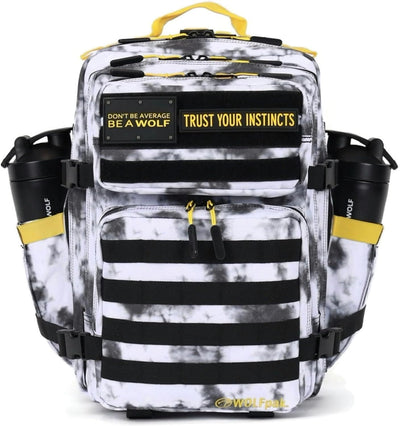 WOLFpak 35L Athletic Gym Backpack - Durable 1000D Waterproof Oxford Material w/MOLLE Webbing, Laptop Pocket & Dual Cup Holders, Durable Fitness/Travel/Military Daypack (Timber Wolf Yellow Jacket)