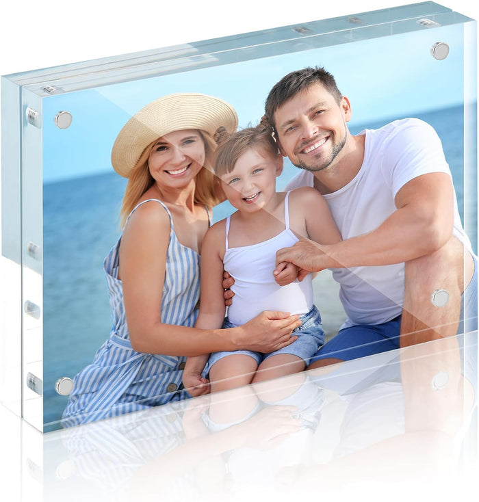 HOUSE DAY Acrylic Picture Frames 8x10, 1 Pack Magnetic 8x10 Picture Frame, Double Sided Clear 8 x 10 Photo Frame with Microfiber Cloth, Frameless FreeStanding 8x10 Frame Gift for Desktop Display