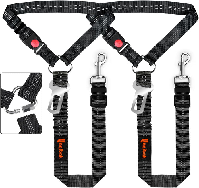 Removable Dog Seat Belt Harness for Car, 3 in 1 Pet Dog Car Seatbelt Leash, Retractable Restraint Secures to Vehicle Headrest & Adjustable Reflective Bungee Dog Seatbelt Tether, Blue and Black