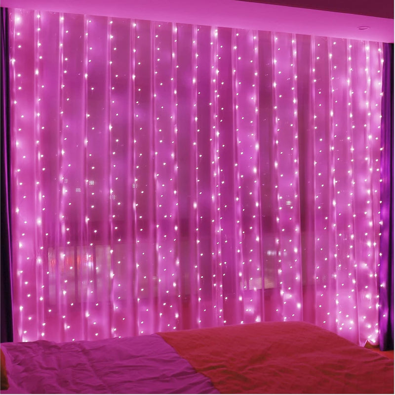 ZSJWL 300 LED Curtain Fairy Lights with Remote, 8 Modes 9.8 × 9.8 Ft, USB Plug in Copper Wire String Lights for Bedroom Window Chrismas Wedding Party, Warm White