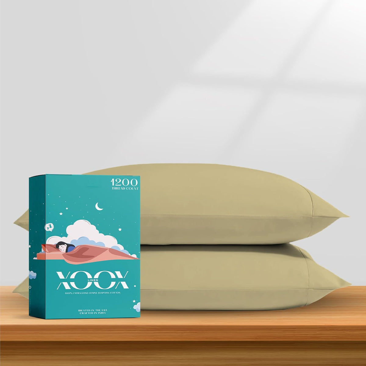 XOOX Linen 100% Egyptian Cotton King Size Sheets Set - Luxury 1200 Thread Count Egyptian Cotton Sheets King Size, 17" Deep Pocket, Soft, Cooling Sateen Weave Hotel Quality Bedding Set - Light Grey