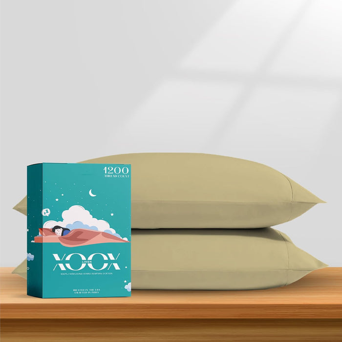 XOOX Linen 100% Egyptian Cotton King Size Sheets Set - Luxury 1200 Thread Count Egyptian Cotton Sheets King Size, 17" Deep Pocket, Soft, Cooling Sateen Weave Hotel Quality Bedding Set - Light Grey