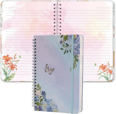 SIIXU Floral Spiral Notebook, A5 College Ruled Journal for Women with 160 Colorful Pages for Poetry, Work Notes & Daily Writing, Blue, Hardcover