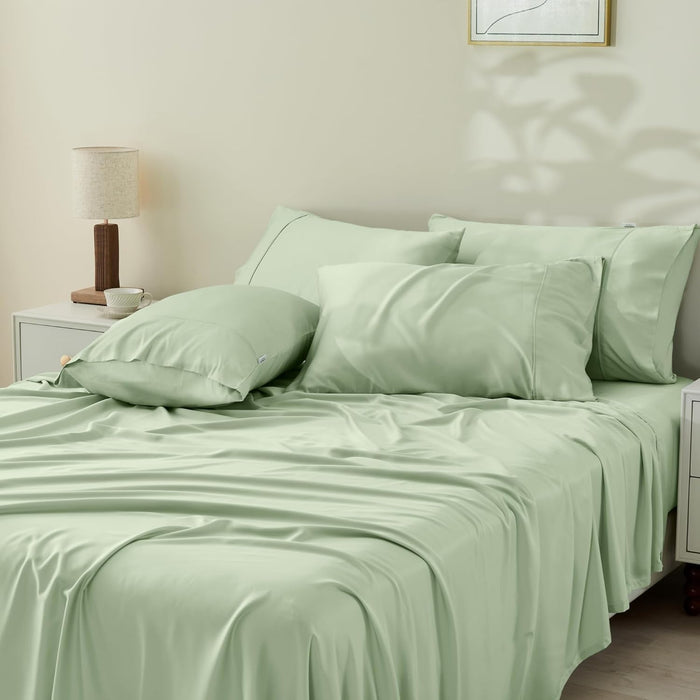 GOKOTTA Queen Sheet Set, 100% Tanboocel® Rayon Derived from Bamboo Sheets Queen Size 6 Pieces Set, Soft & Silky Breathable Sheets,16" Pocket Queen Sheets with Elastic Corner Straps, Moisture Wicking