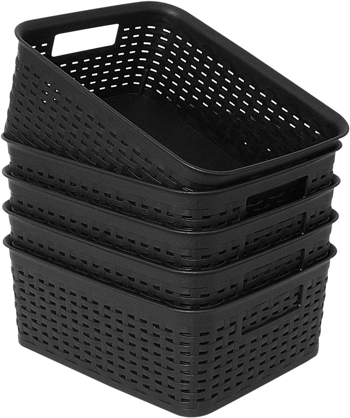 Plastic Storage Baskets for Cabinets, Household Pantry Organization with Handle,Organizer Bins for Room,Bathrooms,Under-Sink,Kitchen (White, M-3PACK)