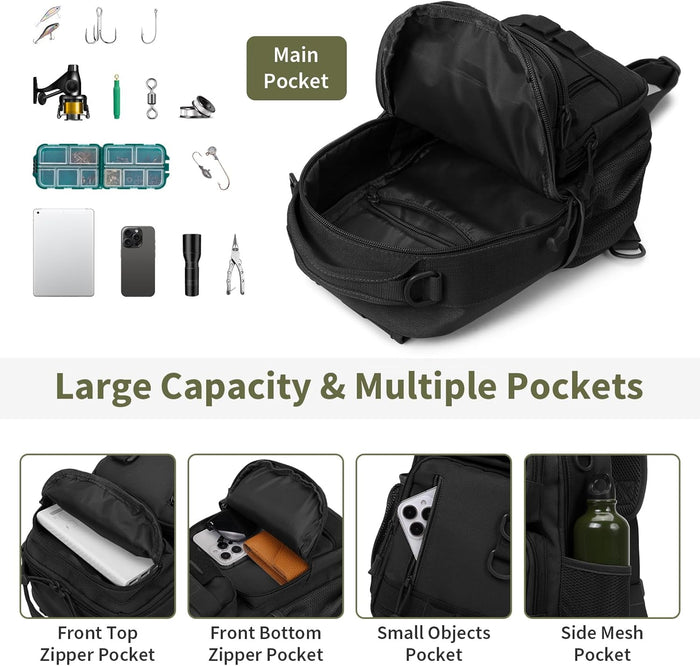 CamGo Small Tactical Sling Bag One Strap Crossbody Fishing Shoulder Pack Molle Backpack for Sport Daily (#02-Black)