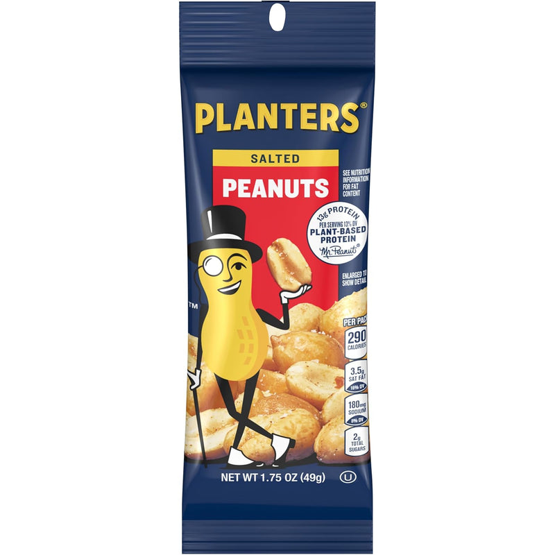 PLANTERS Salted Peanuts Cocktail, Party Snack, Plant-Based Protein, After School Snack, Roasted in Peanut Oil, Salted Nuts, Snacks for Adults, Bulk Nuts, Kosher, 2.19lb Jar
