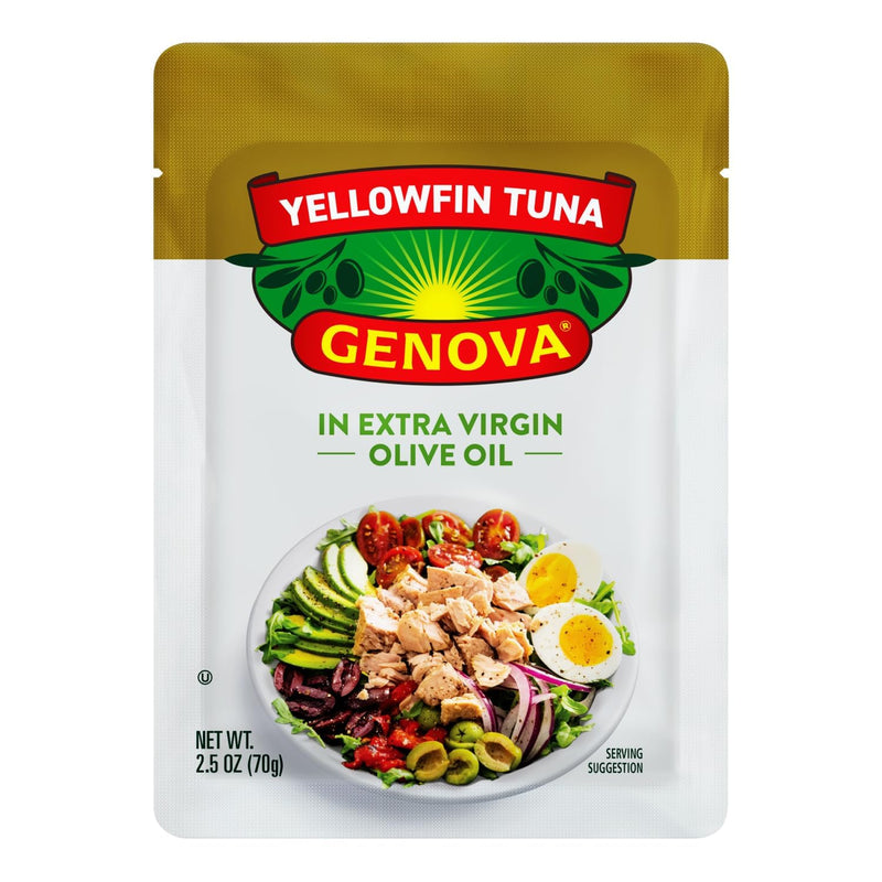 Genova Premium Yellowfin Tuna in Olive Oil, 2.5 Ounce Packets, 12-Pack – Nutrient Rich, High Protein Tuna Packets - Delicious, Easy, Nutritious Ready to Eat Meals
