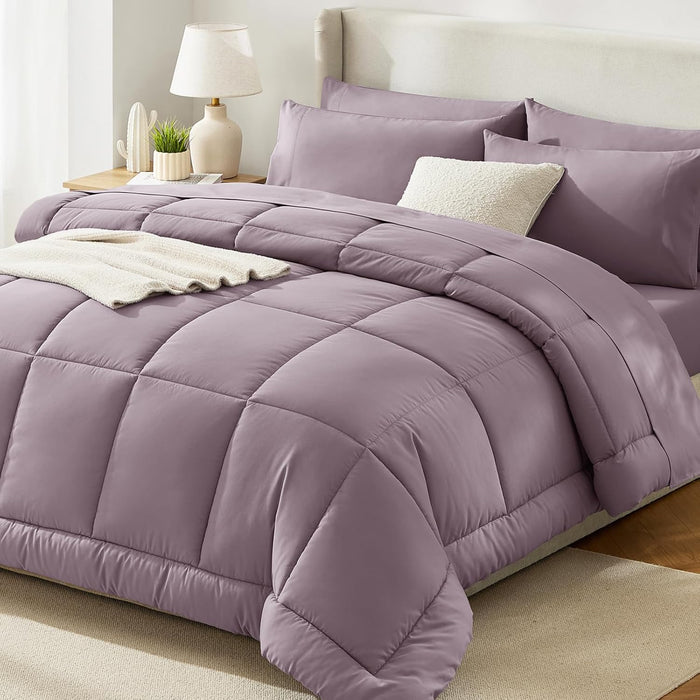 CozyLux King Size Comforter Set White, 7 Pieces Bed in a Bag, White Comforter King Size, All Season Bedding Sets with Stitch Quilted Comforter, Flat Sheet, Fitted Sheet, Pillowcases