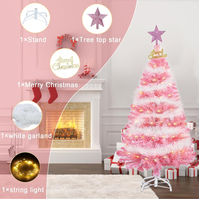 Pink Christmas Tree, 4FT Christmas Tree with Metal Stand, Artificial Pink Tree with 300 Branch Tips, Easy Assembly, for Indoor Outdoor Holiday Decoration