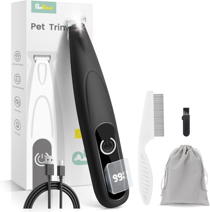 Dog Grooming Kit with LED Display, 35dB Ultra-Low Noise Dog Paw Trimmer, Cordless Hair Trimmer for Paws, Ears, Face, Rump with LED Light