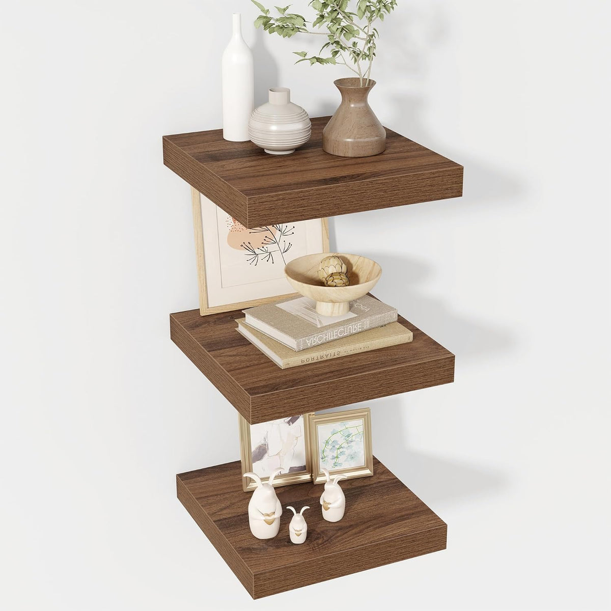 16 Inch Floating Shelves, 8 Inch Deep Floating Shelves for Wall, Hanging Shelf with Invisible Brackets, Deep Shelves for Bathroom, Bedroom, Living Room, Walnut, Set of 2