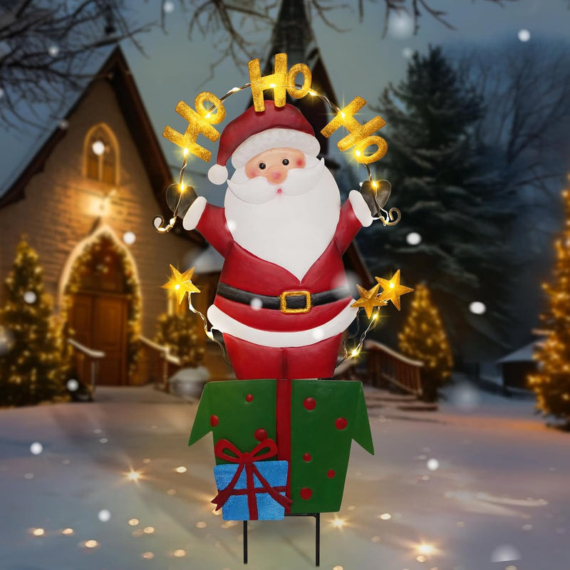 Christmas Outdoor Yard Signs Decorations, LED Solar Metal Garden Stake Lights with Joy for Patio Lawn Christmas Decor (Snowman)