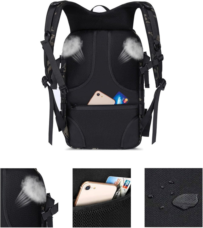 MOSISO 30L Tactical Backpack, Military Daypack 3 Day Assault Rucksack Outdoor Hiking Hunting Fishing Camping Training Shoulder Bag with USA Flag Patch & USB Charging Port, Night Camouflage