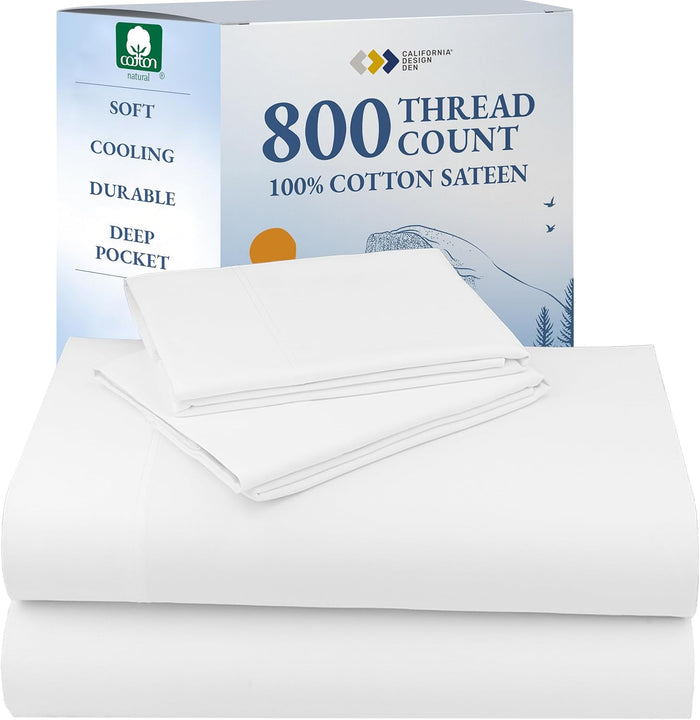 California Design Den Luxury Queen Sheet Set - 800 Thread Count, 100% Cotton Sateen for Queen Size Bed - Bedding Set with Deep Pockets, Cooling & Softer Than Egyptian Cotton Bedsheets (Beige)
