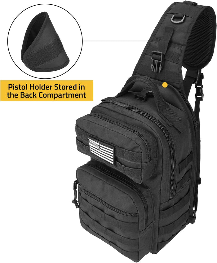 CVLIFE Tactical Sling Bag Backpack for Men Military Shoulder Sling Bag Molle Army Assault Detachable Tactical Bag with Bottle Holder Concealed Carry Daily Day Pack Work Bag for EDC Hiking, Black