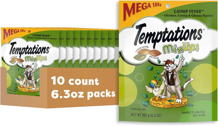 Temptations MixUps Catnip Fever Flavor Crunchy and Soft Cat Treats, 16 oz. Tub