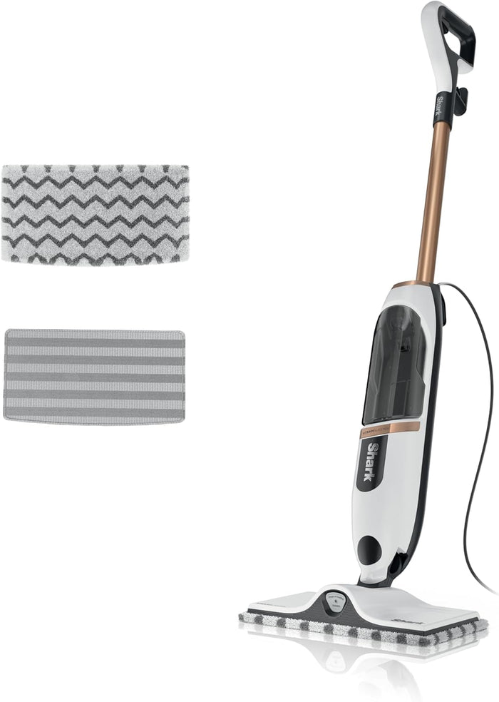 Shark Steam Mop with 2 Machine Washable Dirt Grip Pads, Removable Water Tank, Lightweight, Steam Cleaner for sealed Hard Floors, Marble, Stone, Hardwood, Tile, Laminate, White/Seafoam, S1000