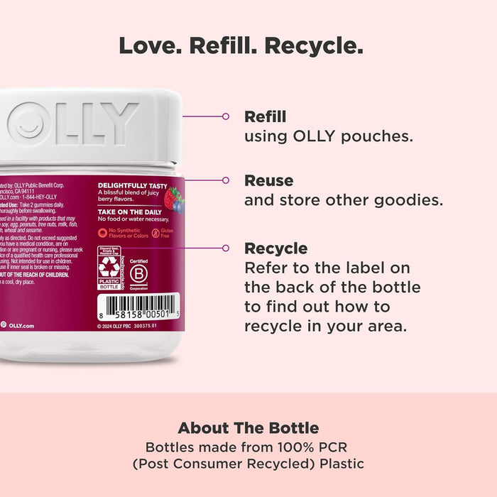 Olly Women's Multivitamin Gummy, B Vitamins, Vitamin A, C, D & E, Supports a Healthy Immune System, Bone Health & Fills Nutritional Gaps -  Berry, 90 Count