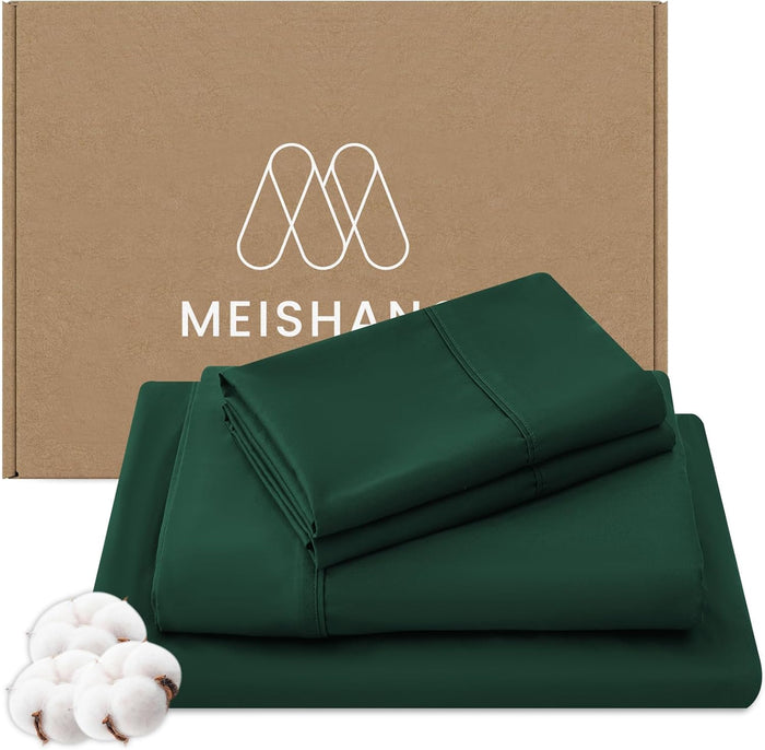 MEISHANG 1000 Thread Count Egyptian Cotton Sheets Queen - 100% Egyptian Cotton Sheet Set, Sateen Weave, Soft & Breathable, 16" Deep Pockets - 4 Piece (Queen, Olive Green)