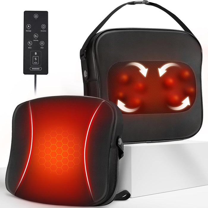 Back Massager with Heat-Shiatsu Neck Massagers Deep Tissue Kneading Massage Pillow for Lower Back Leg Shoulder-Lumbar Support Pillow for Office Chair, Gifts for Mom Dad Women Men
