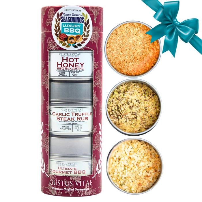 Luxury BBQ House Reserve Seasonings | Gift Packaged Set of 3 | Artisanal Gift Pack | All Natural, Non GMO Seasoning | Gourmet Spice Blends & Rubs | Small Batch, Hand Made | Made in USA | No Artificial Ingredients, Authentic Flavors | GLP-1 Friendly | Sust