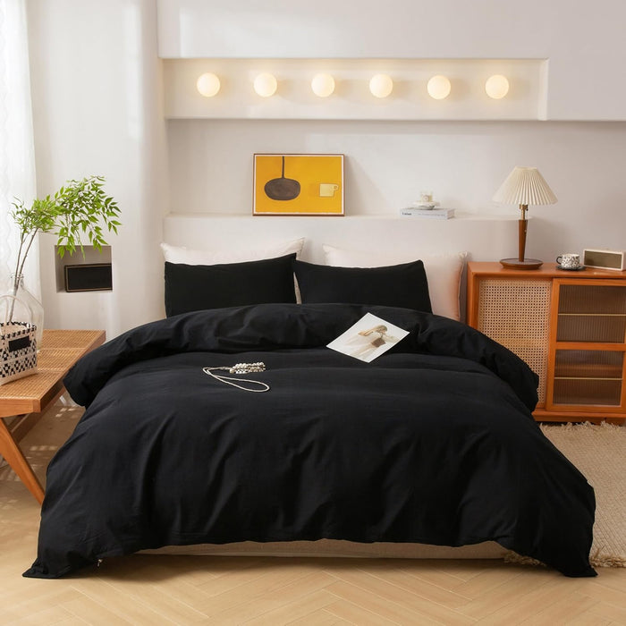 ECOCOTT Purple Duvet Cover Full Size - 100% Washed Cotton Durable Soft Comfy Duvet Cover Set, 3 Pieces Duvet Cover with Zipper Closure (Purple, 80''x90'')