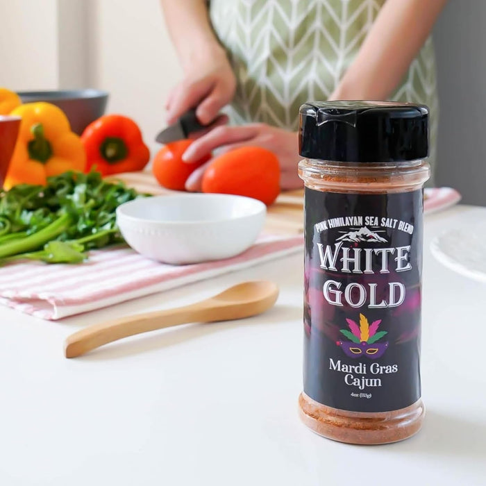 White Gold Cajun Seasoning - Cajun Spice with Pink Himalayan Sea Salt - Mardi Gras-inspired Gourmet Flavor for Vegetables, Stews & Grilling Seasoning, Natural Ingredients, Gluten-Free, Vegan, Keto Friendly
