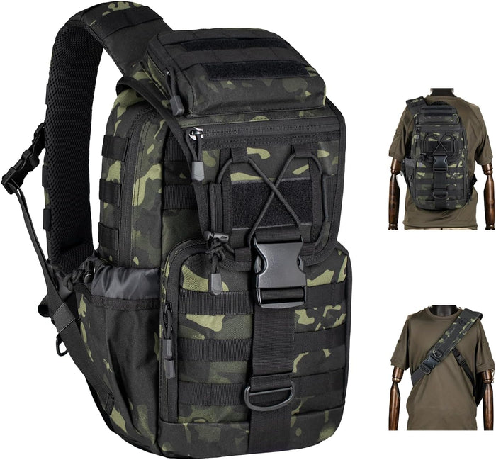 Tactical Sling Bag for Men,Large Tactical Shoulder Bag with Bottle Holder, Cross Body Bag Chest EDC Bag For Camping Hiking Trekking Daypack