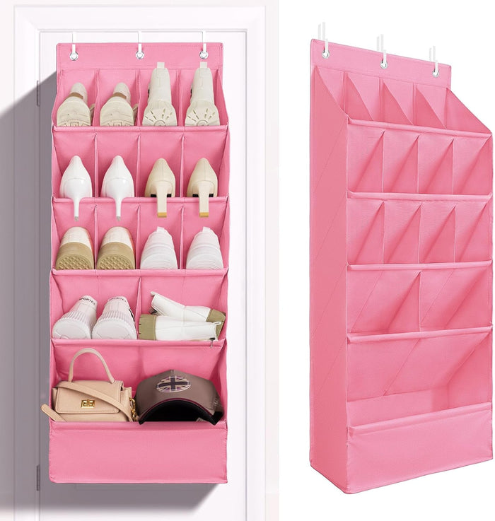 FENTEC 1 Pack Over-the-Door-Shoe-Organizers, Hanging Organizers with Large Pocket Shoe Holder Hanging Shoe Rack for Closet Shoe Organizer for Wall, Over Door Organizer with 15 Pockets Gray