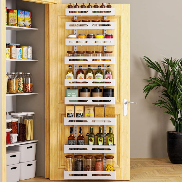 Moforoco White 9-Tier Over The Door Pantry Organizer, Pantry Organization And Storage, Metal Hanging Spice Rack Shelves Door, Home & Kitchen Essentials, Laundry Room Bathroom Organization
