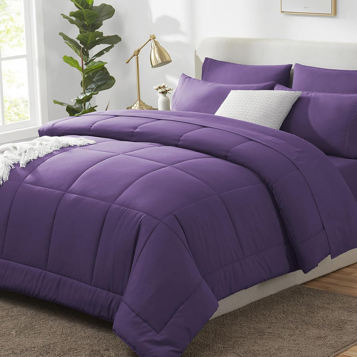 CozyLux Full Size Comforter Sets Grayish Blue, 7 Pieces Bed in a Bag, Blue Comforter Full Size, All Season Bedding Sets with Stitch Quilted Comforter, Flat Sheet, Fitted Sheet, Pillowcases