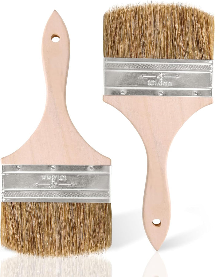 ETERNA 4Pack Household Chip Paint Brush 3inch Natural Bristles Wooden Handle Flat Brushes Set for Painting, Glue, Oil, Acrylic, Stain