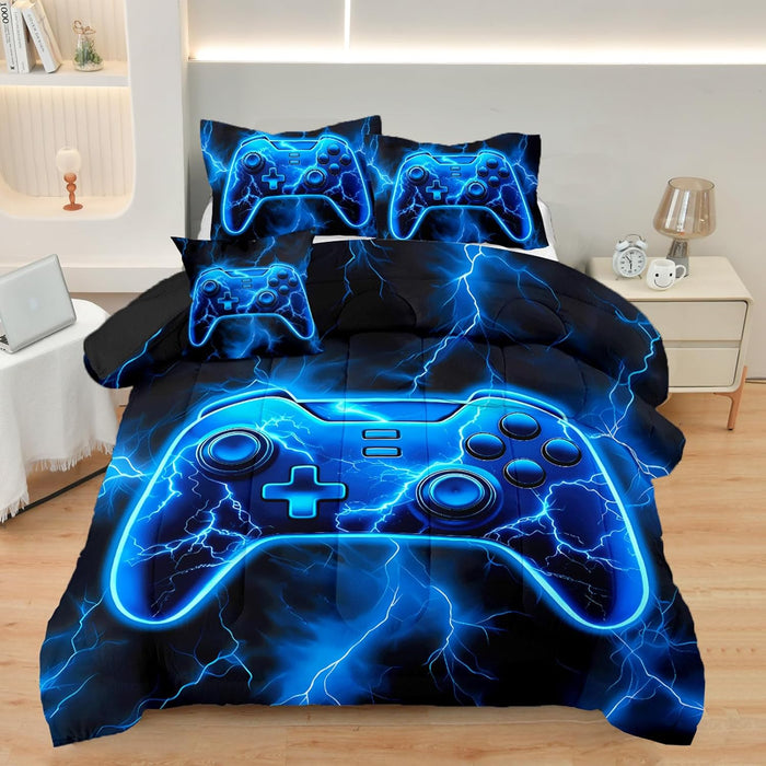 4 Pcs Full Gamer Bedding Sets for Boys, Gaming Full Comforter Set for Boys Beeding Set