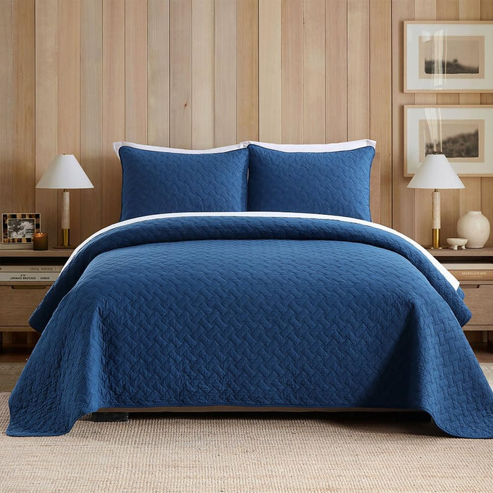 Cotton Quilt Bedding Sets Queen Size, 3 Pieces Reversible Lightweight Coverlets Comforters Bedspreads for All Seasons,Weave Stitching Pattern,Yellow